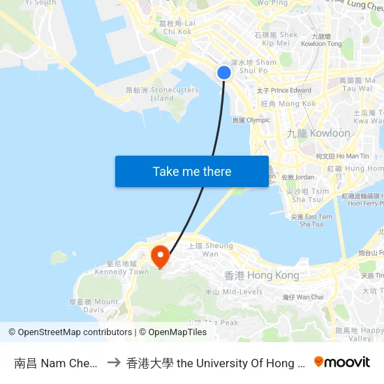 南昌 Nam Cheong to 香港大學 the University Of Hong Kong map