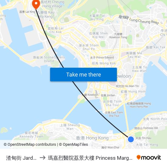渣甸街 Jardine's Bazaar to 瑪嘉烈醫院荔景大樓 Princess Margaret Hospital Lai King Building map