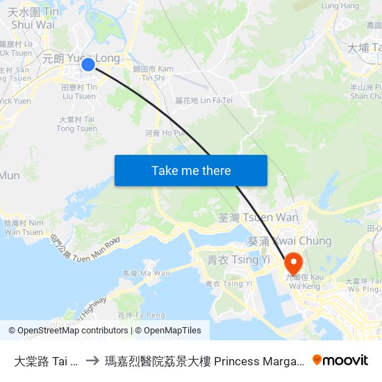 大棠路 Tai Tong Road to 瑪嘉烈醫院荔景大樓 Princess Margaret Hospital Lai King Building map