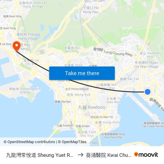 九龍灣常悅道 Sheung Yuet Road Kowloon Bay to 葵涌醫院 Kwai Chung Hospital map