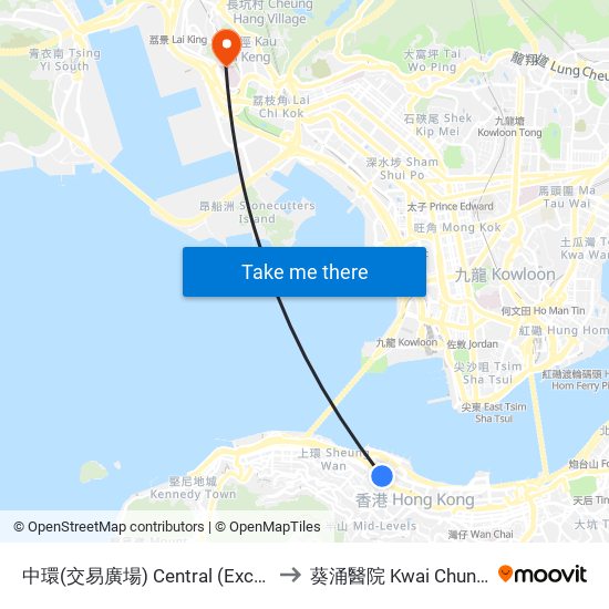 中環(交易廣場) Central (Exchange Square) to 葵涌醫院 Kwai Chung Hospital map