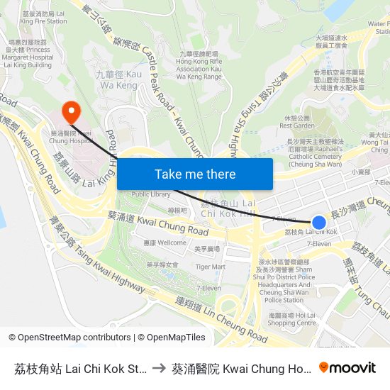 荔枝角站 Lai Chi Kok Station to 葵涌醫院 Kwai Chung Hospital map