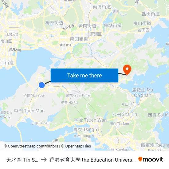 天水圍 Tin Shui Wai to 香港教育大學 the Education University Of Hong Kong map