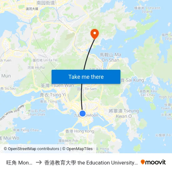 旺角 Mong Kok to 香港教育大學 the Education University Of Hong Kong map