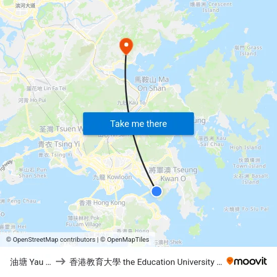 油塘 Yau Tong to 香港教育大學 the Education University Of Hong Kong map
