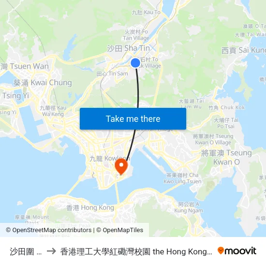 沙田圍 Sha Tin Wai to 香港理工大學紅磡灣校園 the Hong Kong Polytechnic University Hung Hom Bay Campus map