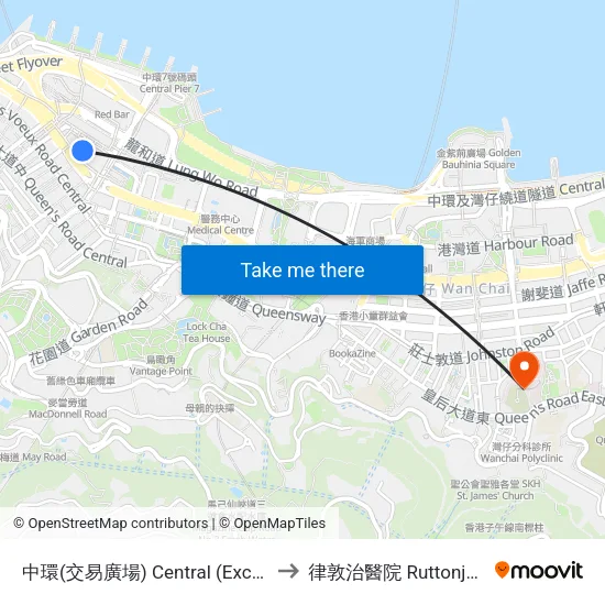 中環(交易廣場) Central (Exchange Square) to 律敦治醫院 Ruttonjee Hospital map