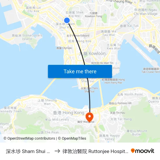 深水埗 Sham Shui Po to 律敦治醫院 Ruttonjee Hospital map