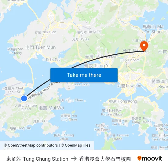 東涌站 Tung Chung Station to 香港浸會大學石門校園 map