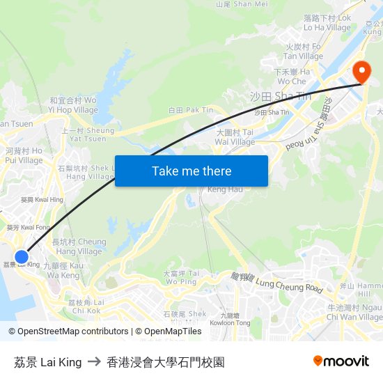 荔景 Lai King to 香港浸會大學石門校園 map