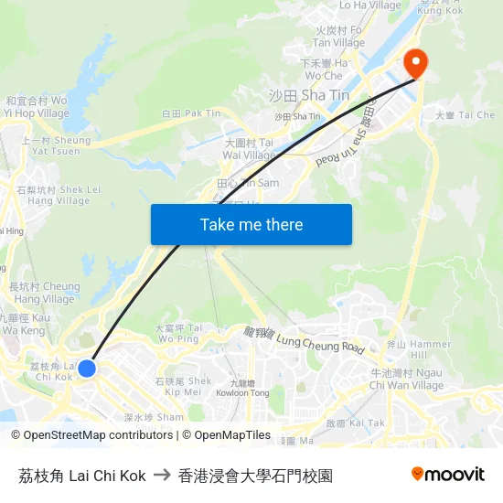 荔枝角 Lai Chi Kok to 香港浸會大學石門校園 map