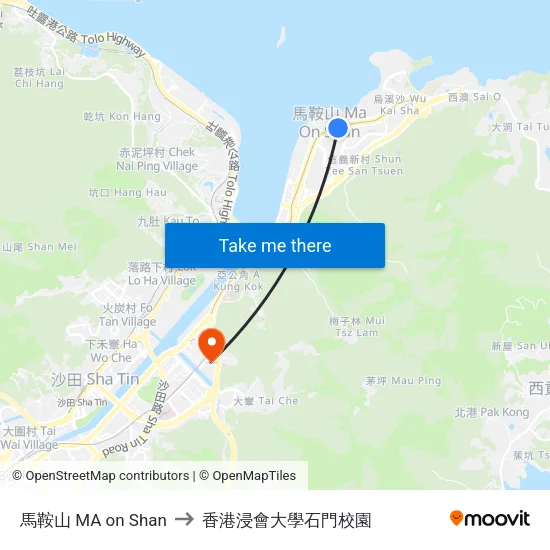 馬鞍山 MA on Shan to 香港浸會大學石門校園 map