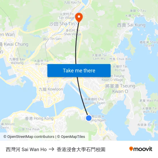 西灣河 Sai Wan Ho to 香港浸會大學石門校園 map
