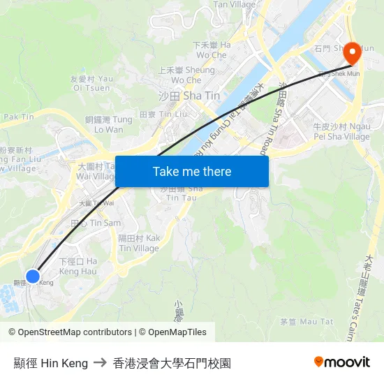 顯徑 Hin Keng to 香港浸會大學石門校園 map