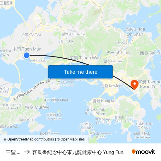 三聖 Sam Shing to 容鳳書紀念中心東九龍健康中心 Yung Fung Shee Memorial Centre East Kowloon Health Centre map