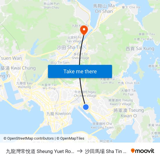 九龍灣常悅道 Sheung Yuet Road Kowloon Bay to 沙田馬場 Sha Tin Racecourse map