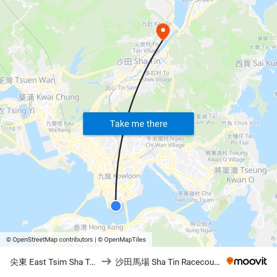 尖東 East Tsim Sha Tsui to 沙田馬場 Sha Tin Racecourse map