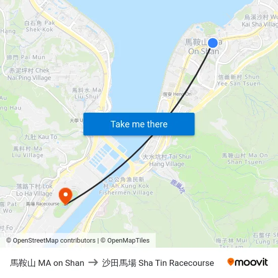 馬鞍山 MA on Shan to 沙田馬場 Sha Tin Racecourse map
