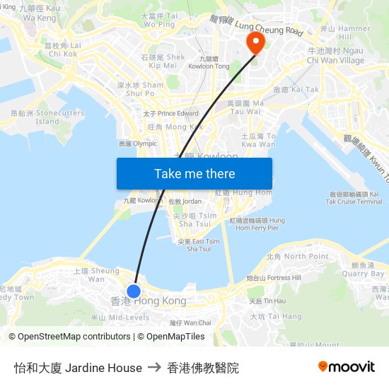 怡和大廈 Jardine House to 香港佛教醫院 map