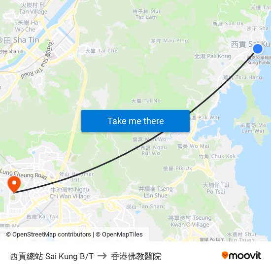 西貢總站 Sai Kung B/T to 香港佛教醫院 map