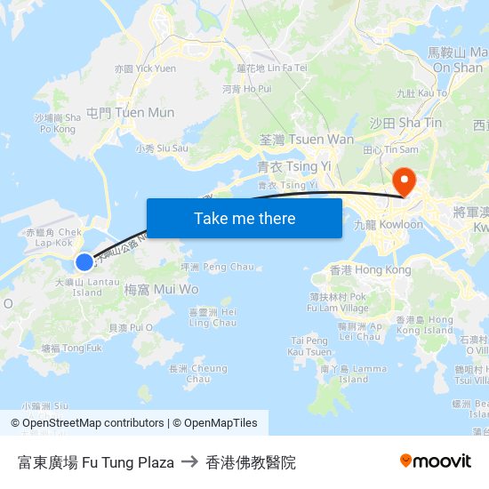 富東廣場 Fu Tung Plaza to 香港佛教醫院 map