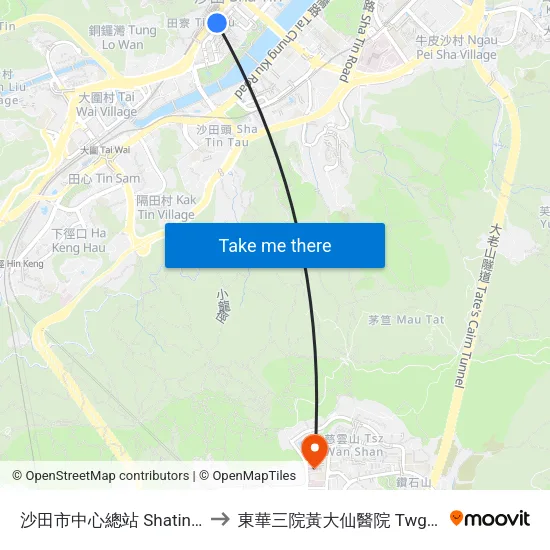 沙田市中心總站 Shatin Central Bus Terminus to 東華三院黃大仙醫院 Twghs Wong Tai Sin Hospital map