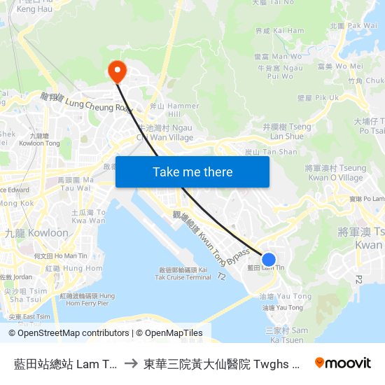 藍田站總站 Lam Tin Station B/T to 東華三院黃大仙醫院 Twghs Wong Tai Sin Hospital map