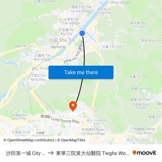 沙田第一城 City One Shatin to 東華三院黃大仙醫院 Twghs Wong Tai Sin Hospital map