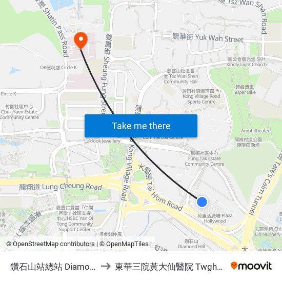 鑽石山站總站 Diamond Hill Station B/T to 東華三院黃大仙醫院 Twghs Wong Tai Sin Hospital map