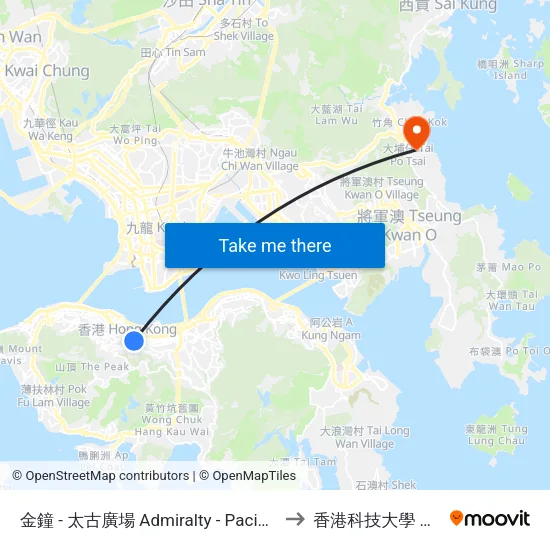金鐘 - 太古廣場 Admiralty - Pacific Place to 香港科技大學 Hkust map