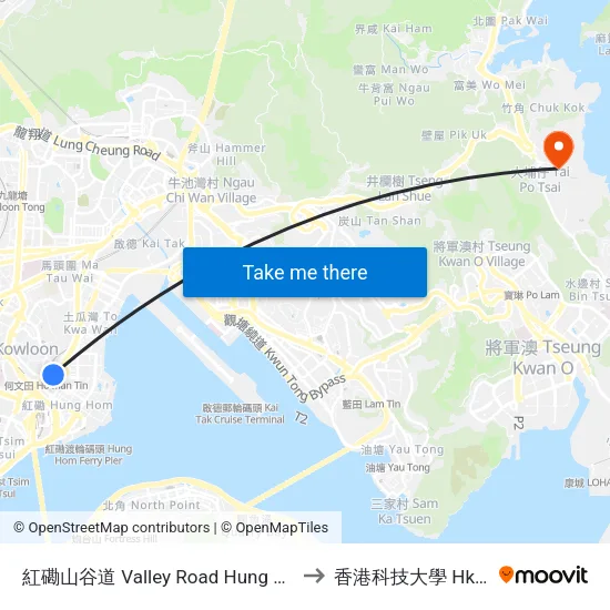 紅磡山谷道 Valley Road Hung Hom to 香港科技大學 Hkust map