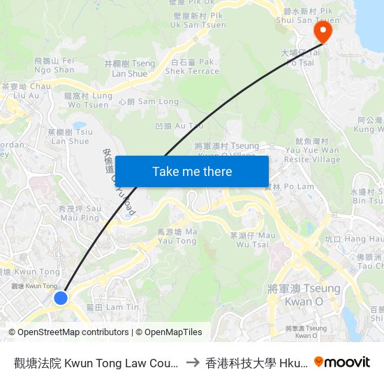 觀塘法院 Kwun Tong Law Courts to 香港科技大學 Hkust map