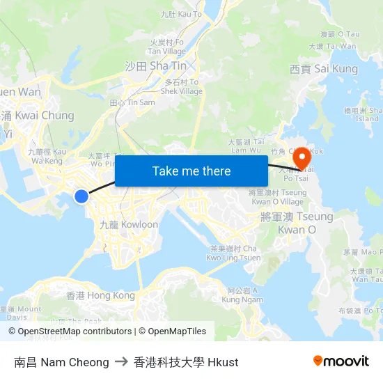 南昌 Nam Cheong to 香港科技大學 Hkust map
