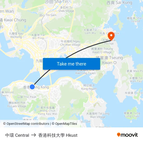 中環 Central to 香港科技大學 Hkust map