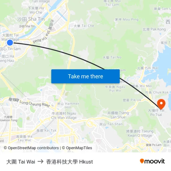 大圍 Tai Wai to 香港科技大學 Hkust map