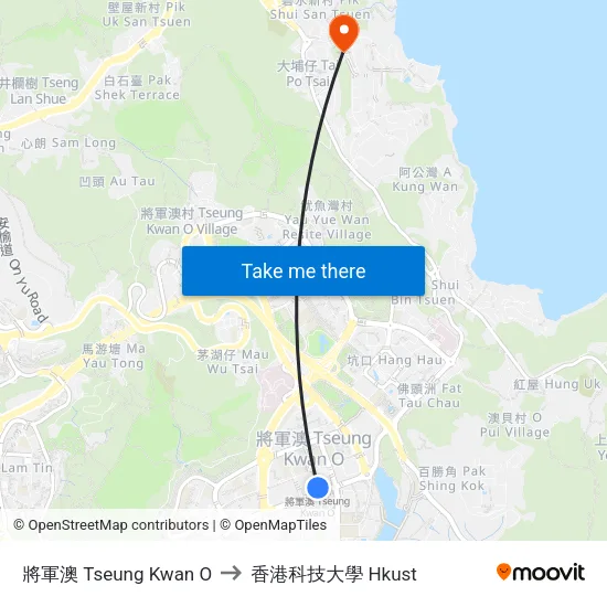 將軍澳 Tseung Kwan O to 香港科技大學 Hkust map