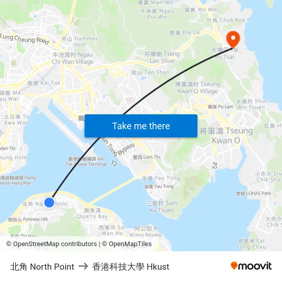 北角 North Point to 香港科技大學 Hkust map