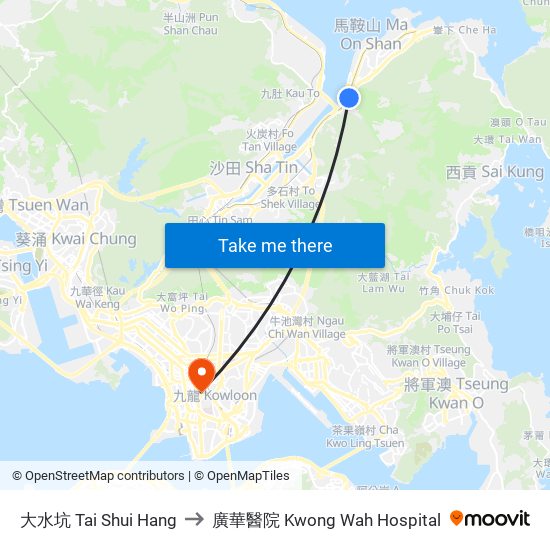 大水坑 Tai Shui Hang to 廣華醫院 Kwong Wah Hospital map