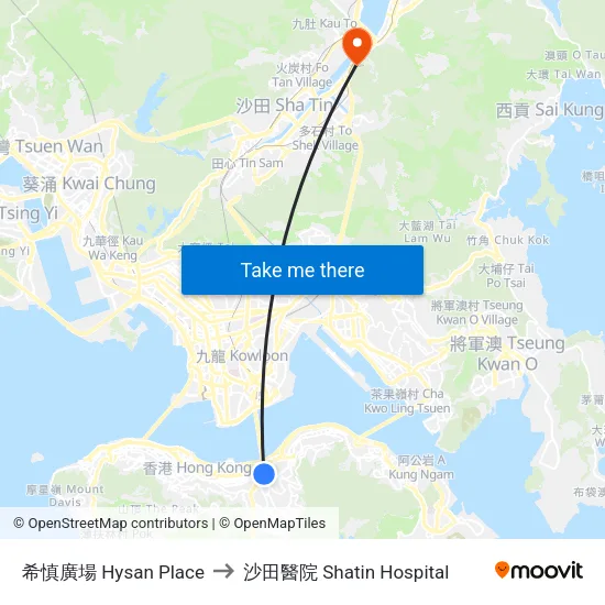 希慎廣場 Hysan Place to 沙田醫院 Shatin Hospital map