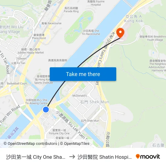 沙田第一城 City One Shatin to 沙田醫院 Shatin Hospital map