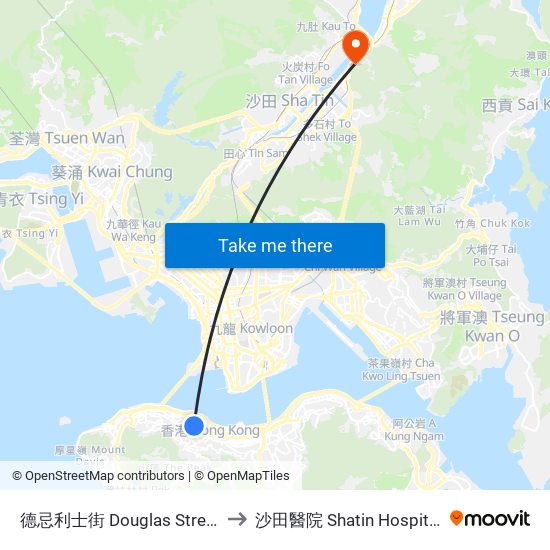 德忌利士街 Douglas Street to 沙田醫院 Shatin Hospital map