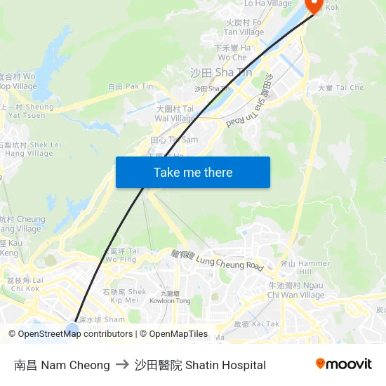 南昌 Nam Cheong to 沙田醫院 Shatin Hospital map
