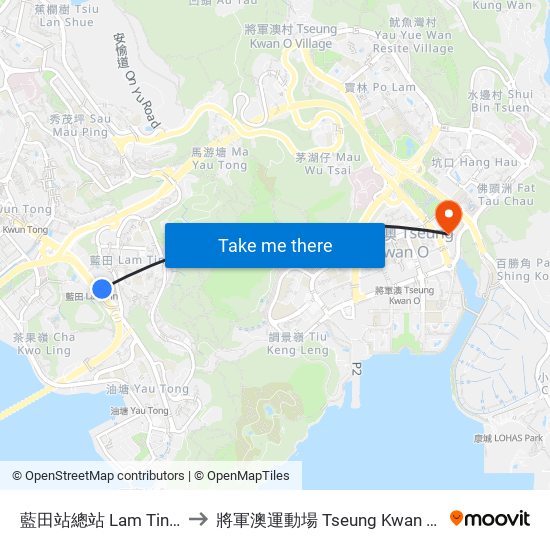 藍田站總站 Lam Tin Station B/T to 將軍澳運動場 Tseung Kwan O Sports Ground map