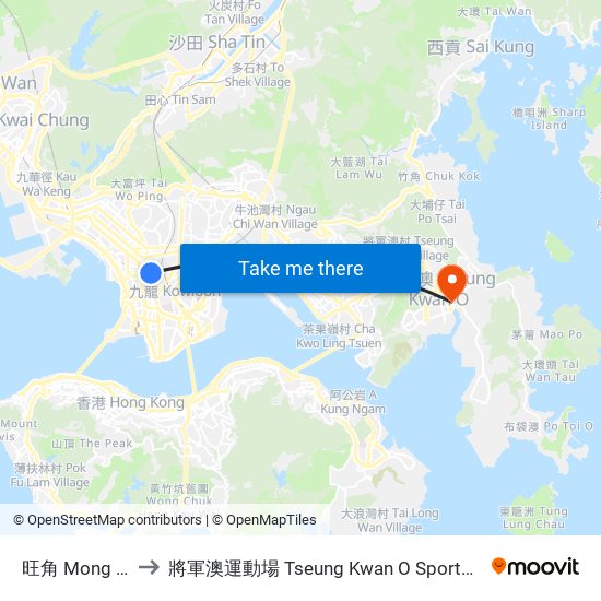 旺角 Mong Kok to 將軍澳運動場 Tseung Kwan O Sports Ground map