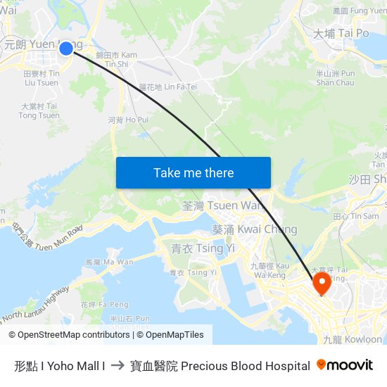 形點 I Yoho Mall I to 寶血醫院 Precious Blood Hospital map