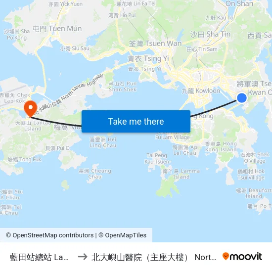 藍田站總站 Lam Tin Station B/T to 北大嶼山醫院（主座大樓） North Lantau Hospital (Main Block) map