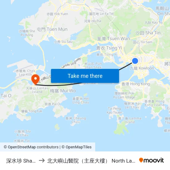 深水埗 Sham Shui Po to 北大嶼山醫院（主座大樓） North Lantau Hospital (Main Block) map