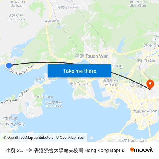 小欖 Siu Lam to 香港浸會大學逸夫校園 Hong Kong Baptist University Shaw Campus map