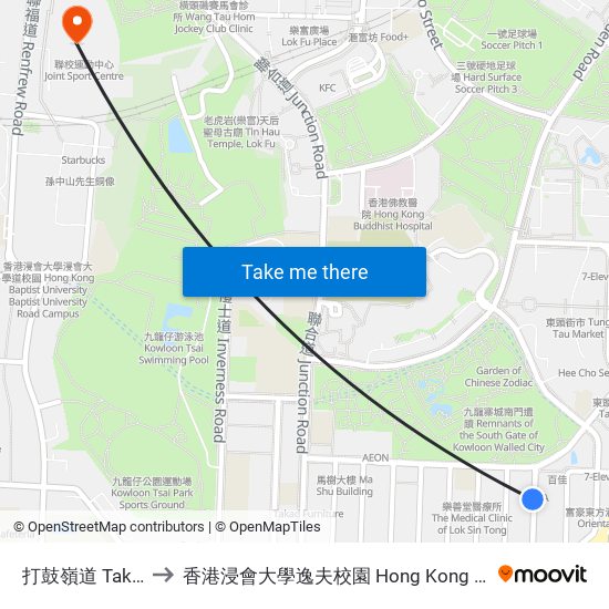 打鼓嶺道 Tak Ku Ling Road to 香港浸會大學逸夫校園 Hong Kong Baptist University Shaw Campus map