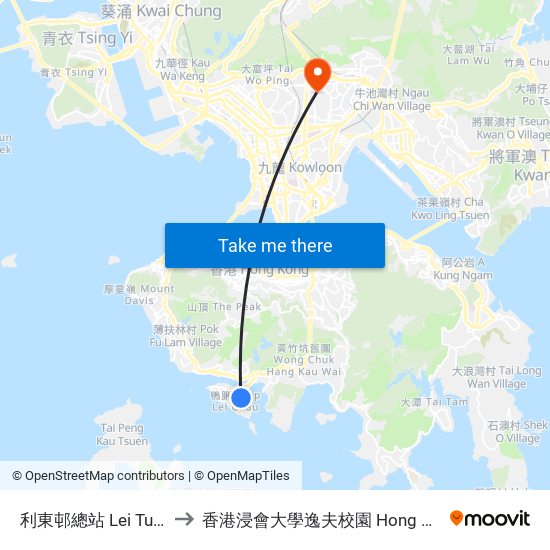 利東邨總站 Lei Tung Estate Bus Terminus to 香港浸會大學逸夫校園 Hong Kong Baptist University Shaw Campus map